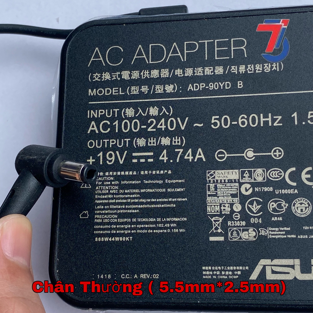 Sạc Máy Tính Laptop3T ASUS Vuông 19V4.7A 90W chân thường 5.5*2.5MM Loại Tốt Chính Hãng bảo hành 12 tháng