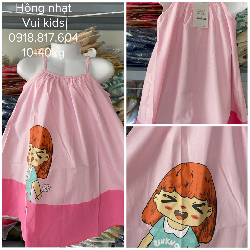 (Video/ ảnh thật) Đầm váy 2 dây bé gái. Đầm 2 dây đi biển cotton lụa màu hồng ngọt bé size đại 10-40;45kg Melisa