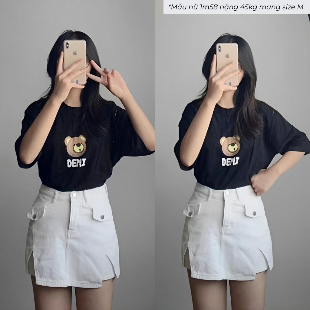 Áo phông nữ tay lỡ local brand, form rộng unisex giá rẻ màu đen, be DEMI | DE1-T8