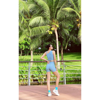 Set bộ rời yoga gym thời trang màu xanh lam quần ngắn