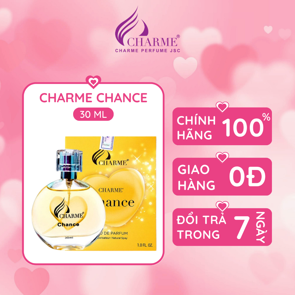 Nước hoa nữ thơm lâu, Charme Chance, mùi hương vani, mang phong cách nữ tính, gợi cảm, lưu hương lâu chai 30ml