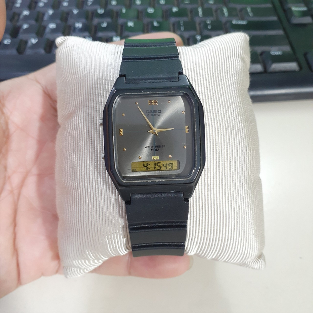 Đồng hồ si Nhật nam Casio form tanks 2 máy  second hand