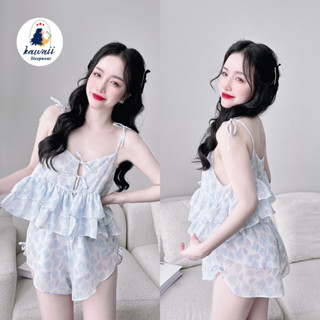 ĐỒ NGỦ VOAN CROPTOP TẦNG BÈO SIZE 40-60KG, ĐỒ MẶC NHÀ HOA NHÍ SEXY, ĐỒ BỘ THOÁNG MÁT, GỢI CẢM