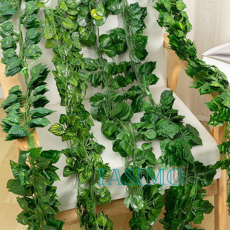 Set 12 Dây Leo Giả Trang Trí Dài 220CM Decor Sự Kiện Nhà Cửa, Dây Leo Lá Phong Lá Nho Làm Hàng Rào, Chậu Cây Treo