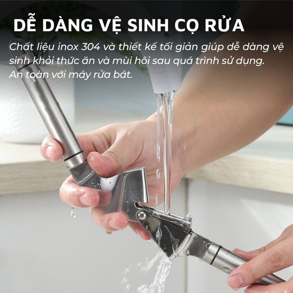 Dụng cụ ép tỏi đa năng DandiHome Inox 304 cao cấp - có đi kèm dụng cụ lột tỏi và dụng cụ vệ sinh