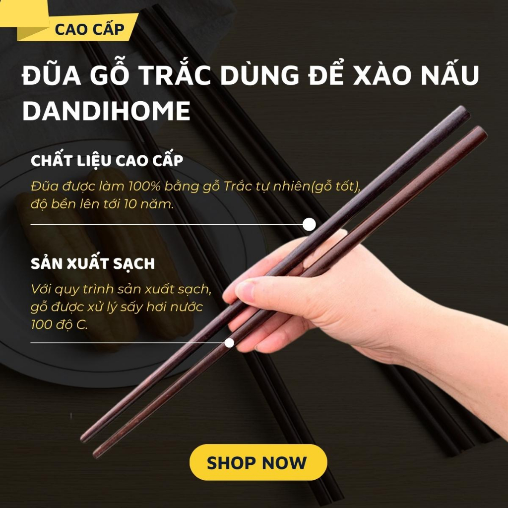 Đũa xào nấu thức ăn DandiHome gỗ trắc dai 35,5cm cao cấp, chịu nhiệt tốt, không độc hại khi gặp nhiệt độ cao