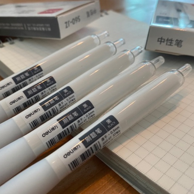 Bút gel Deli thiết kế trắng sang trọng ngòi 0,5mm mực đen bấm khô nhanh S60-JZ/S60-ST