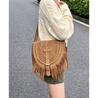 Túi đeo chéo CÓ ẢNH THẬT da bò tua rua phong cách bohemian du lịch mùa hè ulzzang