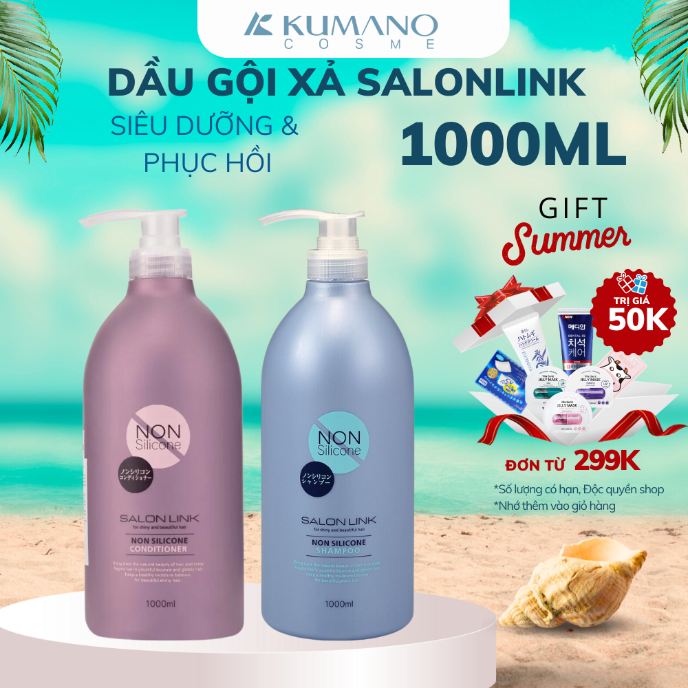 Dầu gội xả Salonlink Non-Silicon 1000ml siêu dưỡng dành cho tóc uốn, nhuộm nội địa Nhật - Kumano Cosme