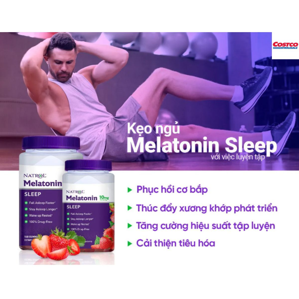 Viên kẹo dẻo gummies 10mg sleep 90 viên vị dâu của Mỹ Kirkland Signature hỗ trợ giấc ngủ