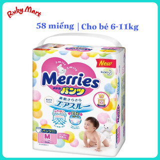 Bỉm tã quần Merries size M58 miếng (6-11kg)