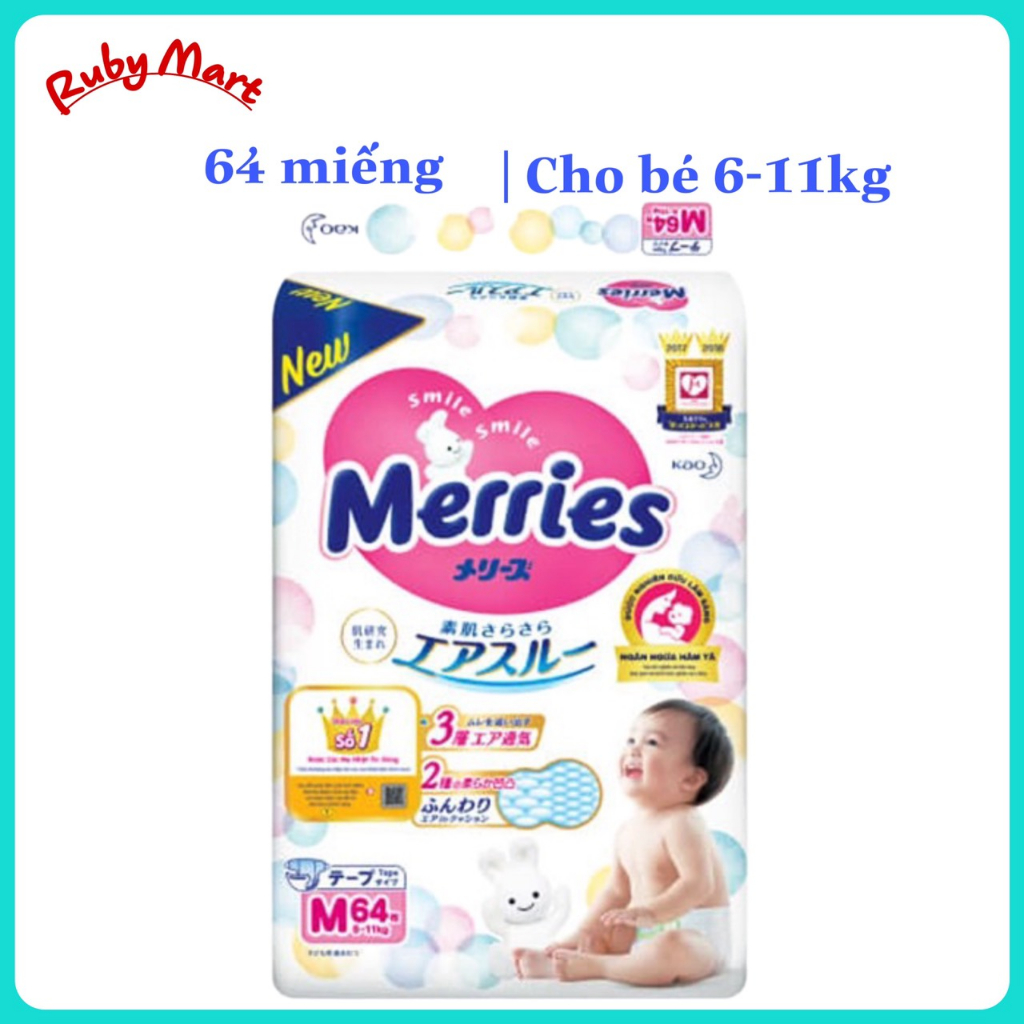 Tã Dán Merries Size M64 miếng (6-11kg)