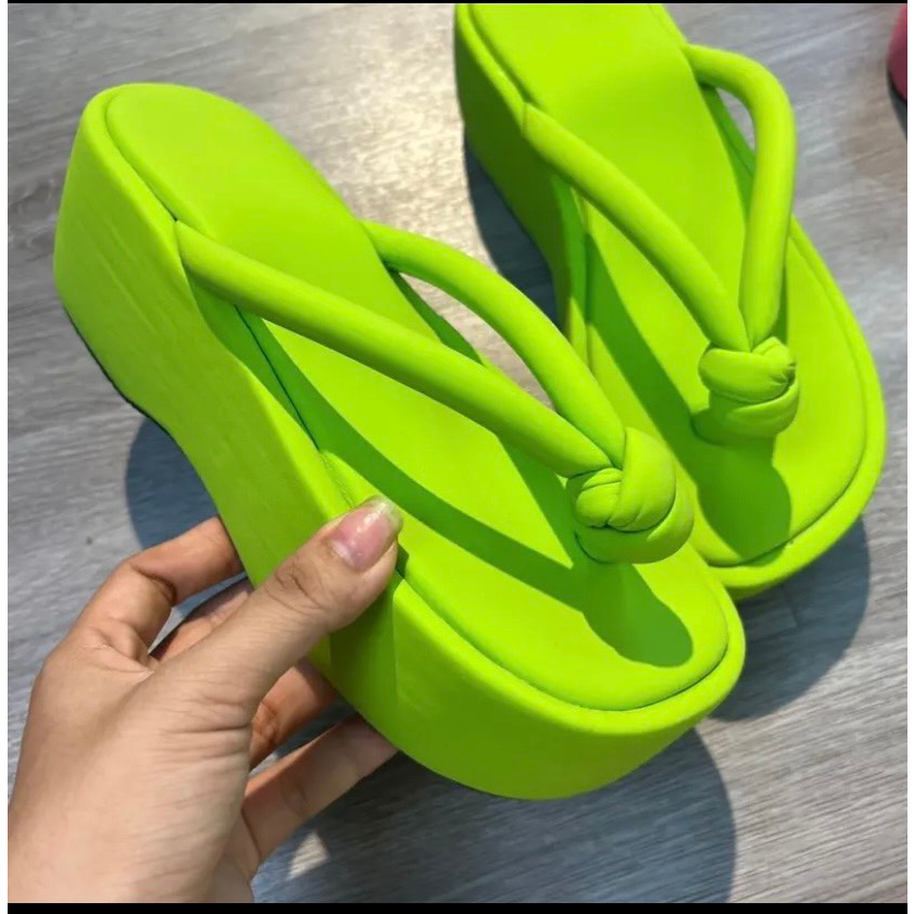 Dép kẹp sandal nữ đế cao 6.5cm quai dây thắt ú si sáp, Dép nữ bánh mì xăng đan đế bằng xỏ ngón siêu hót đi chơi dạo phố