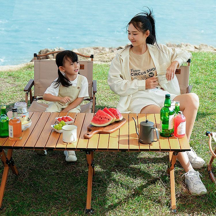 Bàn ghế nhôm gấp gọn dã ngoại camping giả vân gỗ siêu tiện lợi, bàn ghế picnic siêu tiện dụng, dụng cụ cắm trại