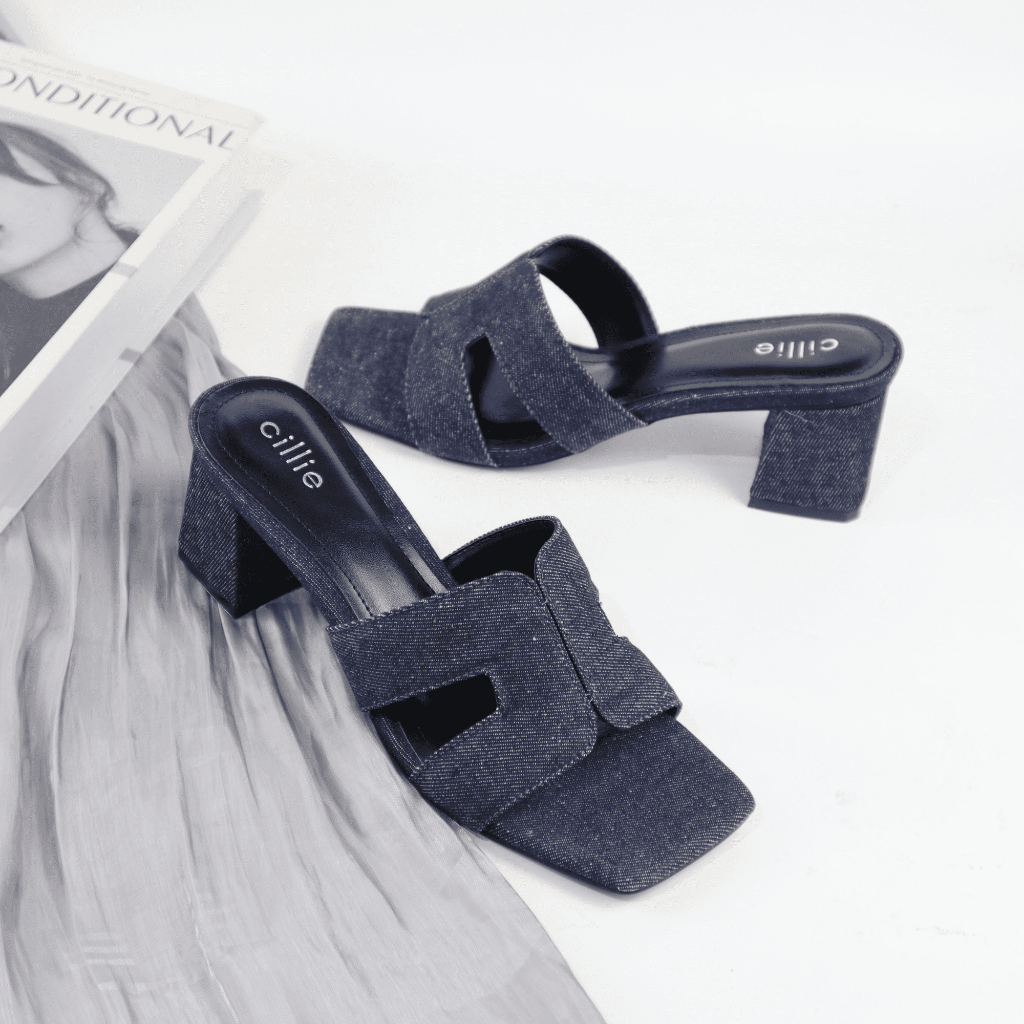 Dép Guốc Cao Gót Nữ Chữ H Thời Trang Gót Vuông Chắc Chắn Cao 5cm Cillie 1185