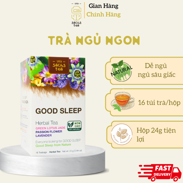 Trà ngủ ngon GoodSleep SACHS TEA 1773 dễ ngủ an thần giảm stress tốt cho tim mạch thành phần thảo mộc tự nhiên 24g/hộp