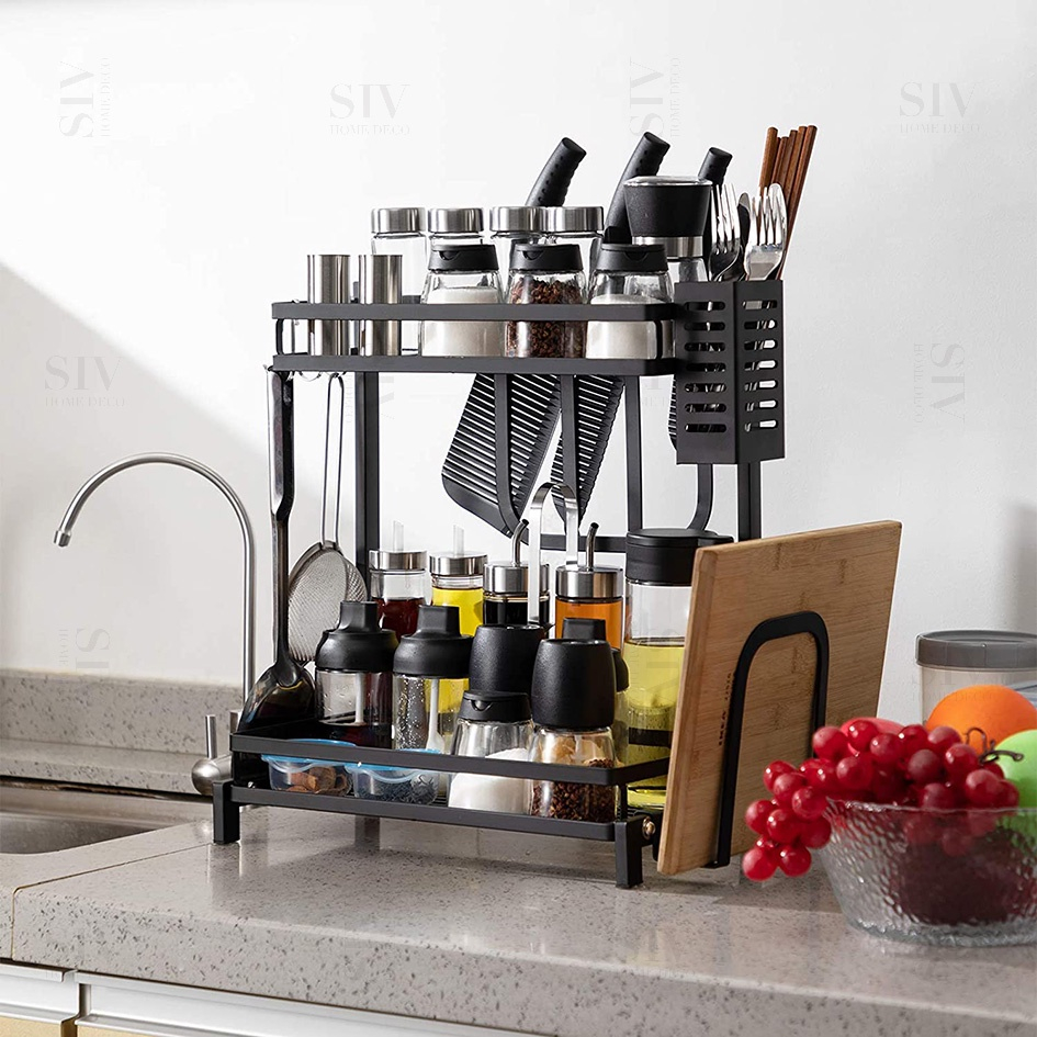 SIV Kệ Đựng Gia Vị 2/3 tầng, Kệ hũ gia vị để bát đũa dao thớt 3 màu
