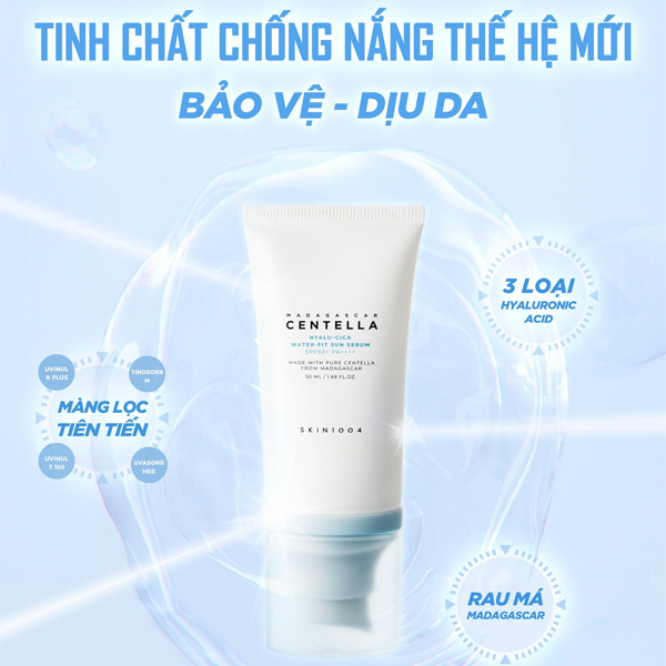 Kem Chống Nắng Cấp Ẩm Skin1004 Madagascar Blue Centella Hyalu-Cica Water-Fit Sun Serum SPF50 PA++++ 50ml - XANH