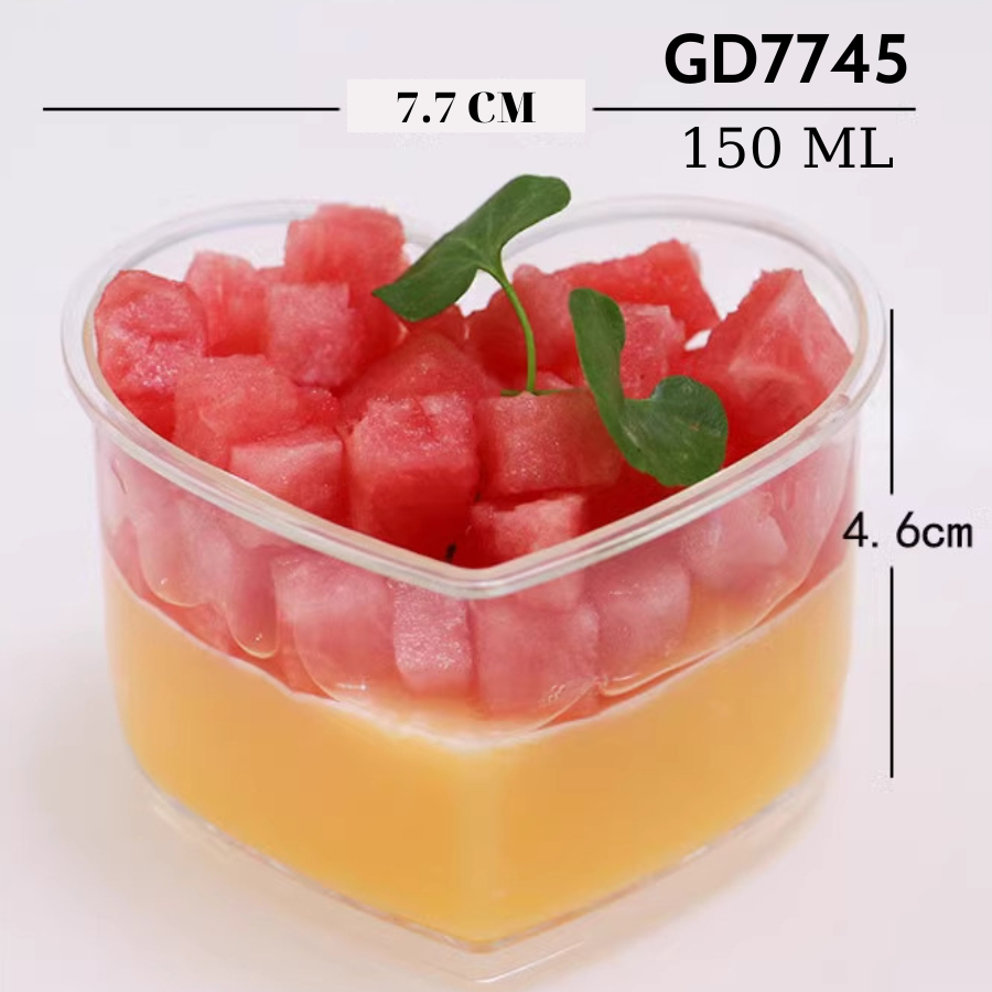 Ly Bánh Tiramisu Mousse SET 10 Cốc Panna Cotta Sữa Chua Bằng Mica Trong Không Chữ CÓ Nắp HÌNH TIM CỐC TRÒN
