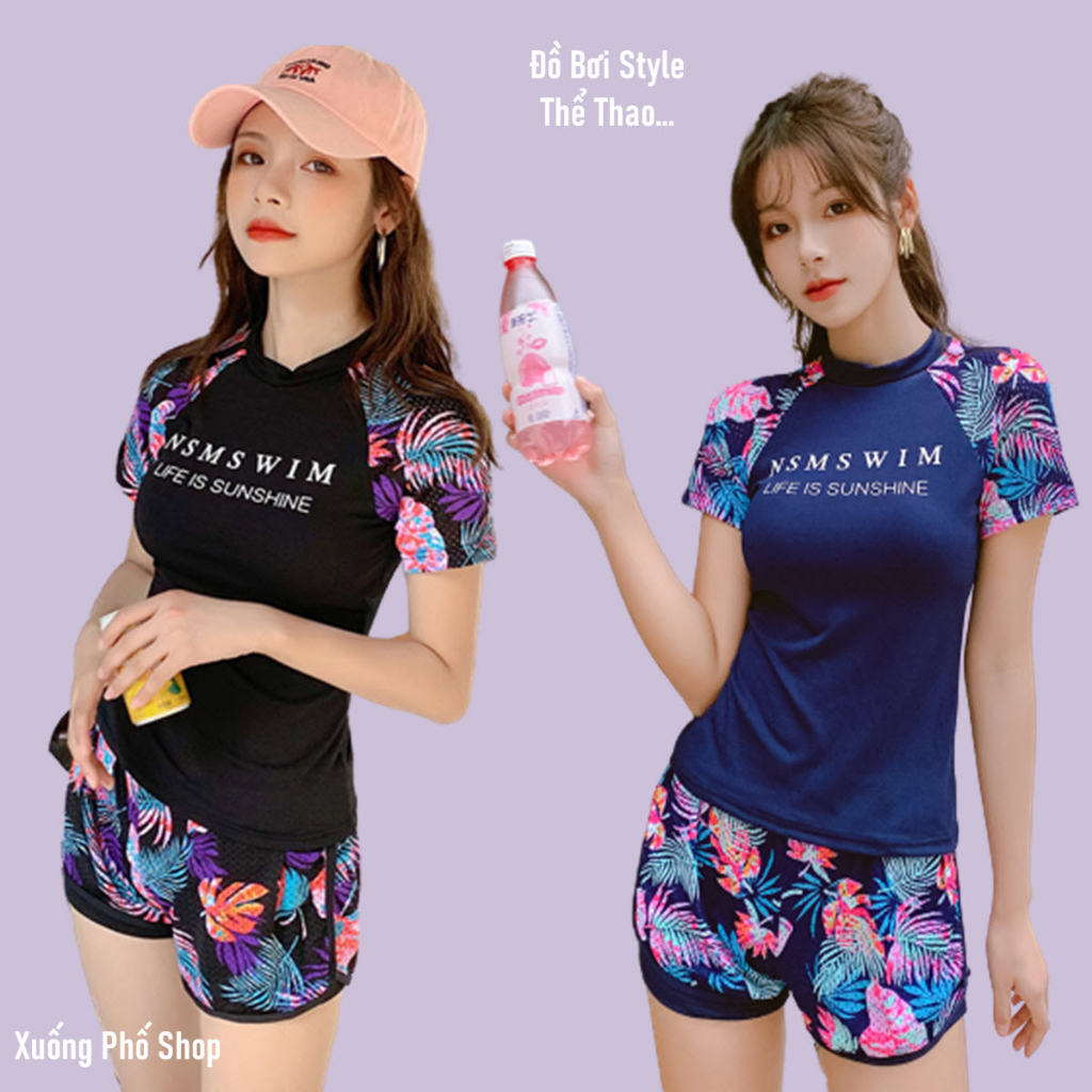 Bikini, Đồ Bơi 2 mảnh Kín Đáo họa tiết lá, Kiểu Dáng Thể Thao #028088