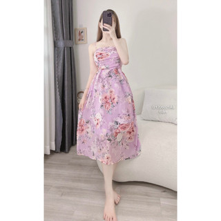 Đầm xòe thô hoa 2 dây dáng dài chun sau, váy hoa xòe!  [TMTHOUSE] Freesize dưới 55kg