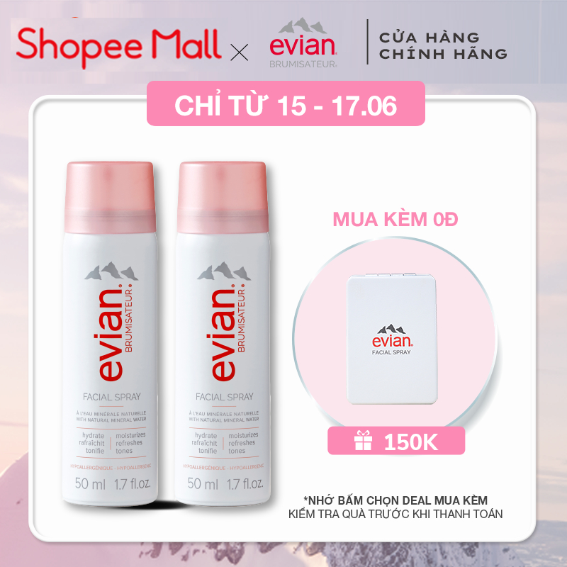 Combo 2 xịt khoáng cấp ẩm và làm dịu da evian® Facial Spray 50ml x 2