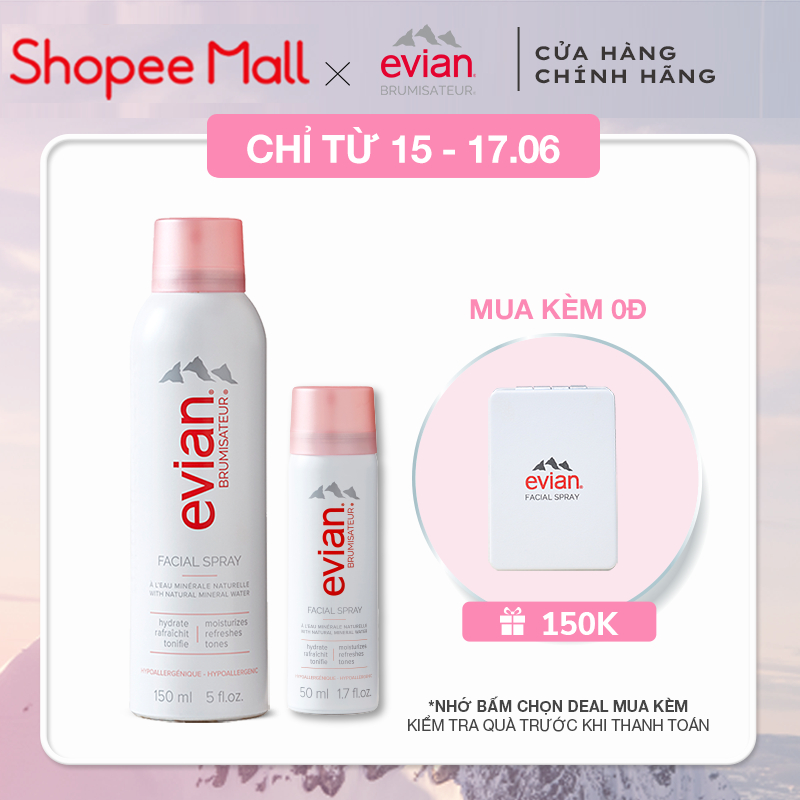 Combo 2 xịt khoáng cấp ẩm và làm dịu da evian® Facial Spray 150ml + 50ml
