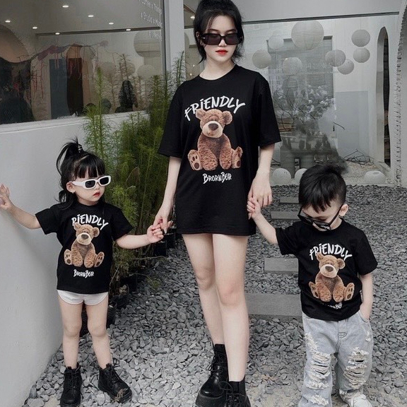 Áo Thun Gấu FRIENDLY Áo Cặp Gia Đình Áo Phông Đôi Nam Nữ Cotton Co Giãn