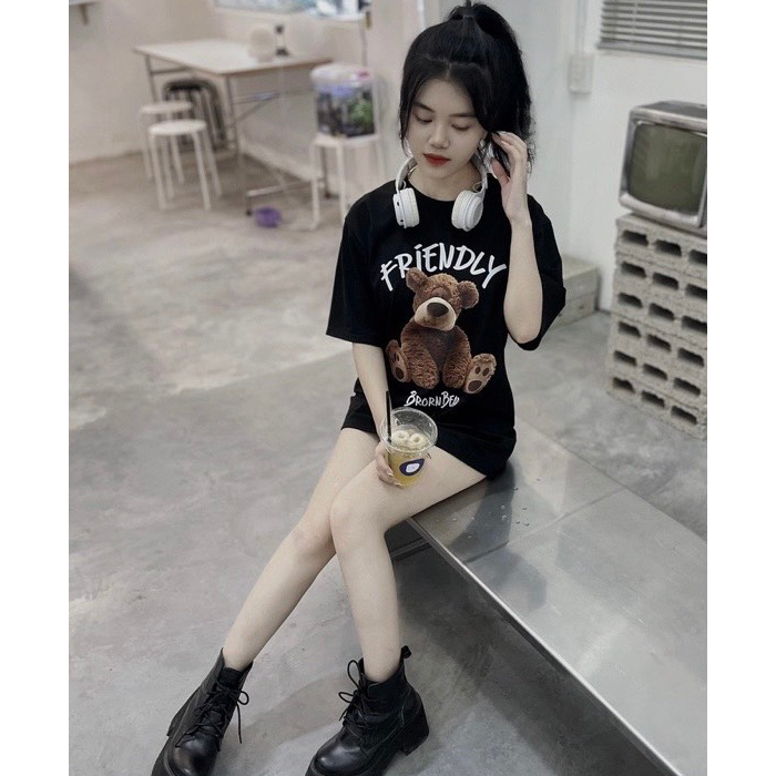 Áo Thun Gấu FRIENDLY Áo Cặp Gia Đình Áo Phông Đôi Nam Nữ Cotton Co Giãn