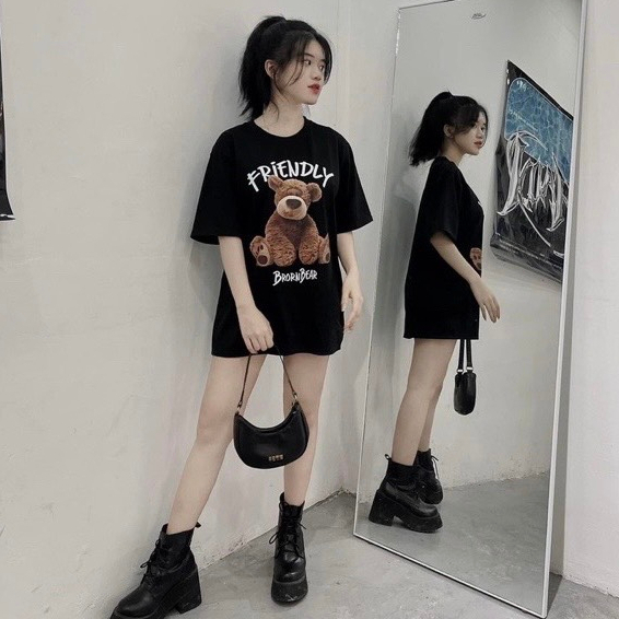 Áo Thun Gấu FRIENDLY Áo Cặp Gia Đình Áo Phông Đôi Nam Nữ Cotton Co Giãn