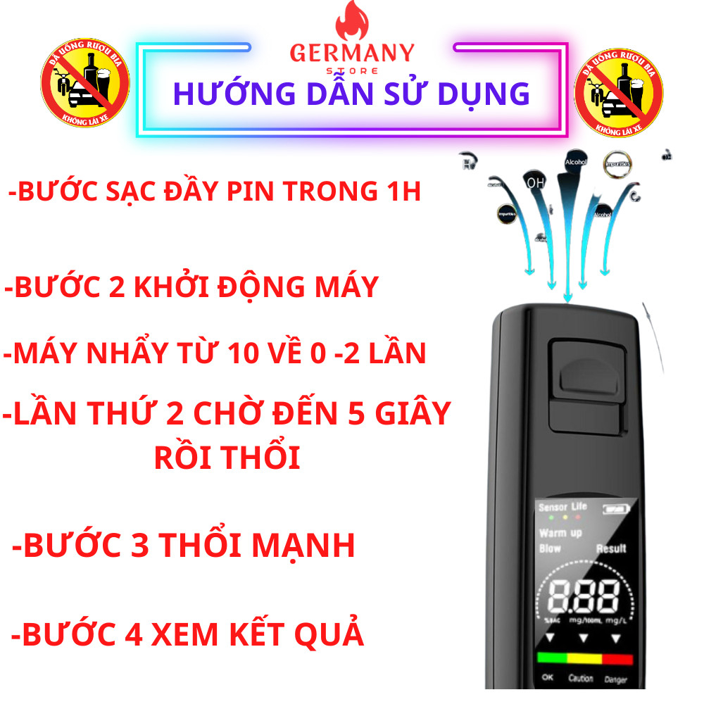 Máy đo nồng độ cồn công nghệ Nhật Bản , Máy thổi nồng độ cồn bia rượu trong hơi thở đạt chuẩn 99% ROHS bảo hành 12 tháng