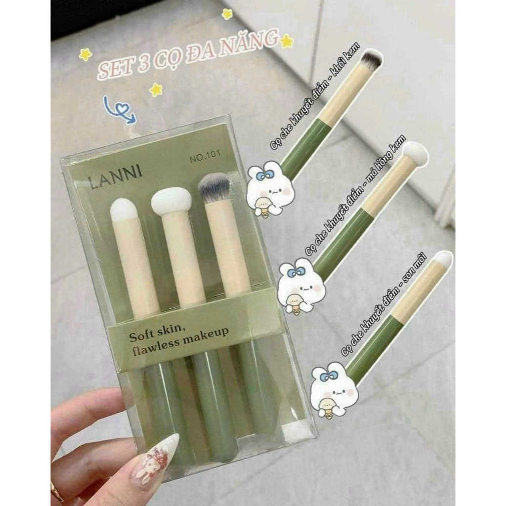 SET 3 CỌ CHE KHUYẾT ĐIỂM & TÁN SON MÔI LANNI