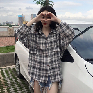 Sơ mi kẻ dáng rộng cho nữ