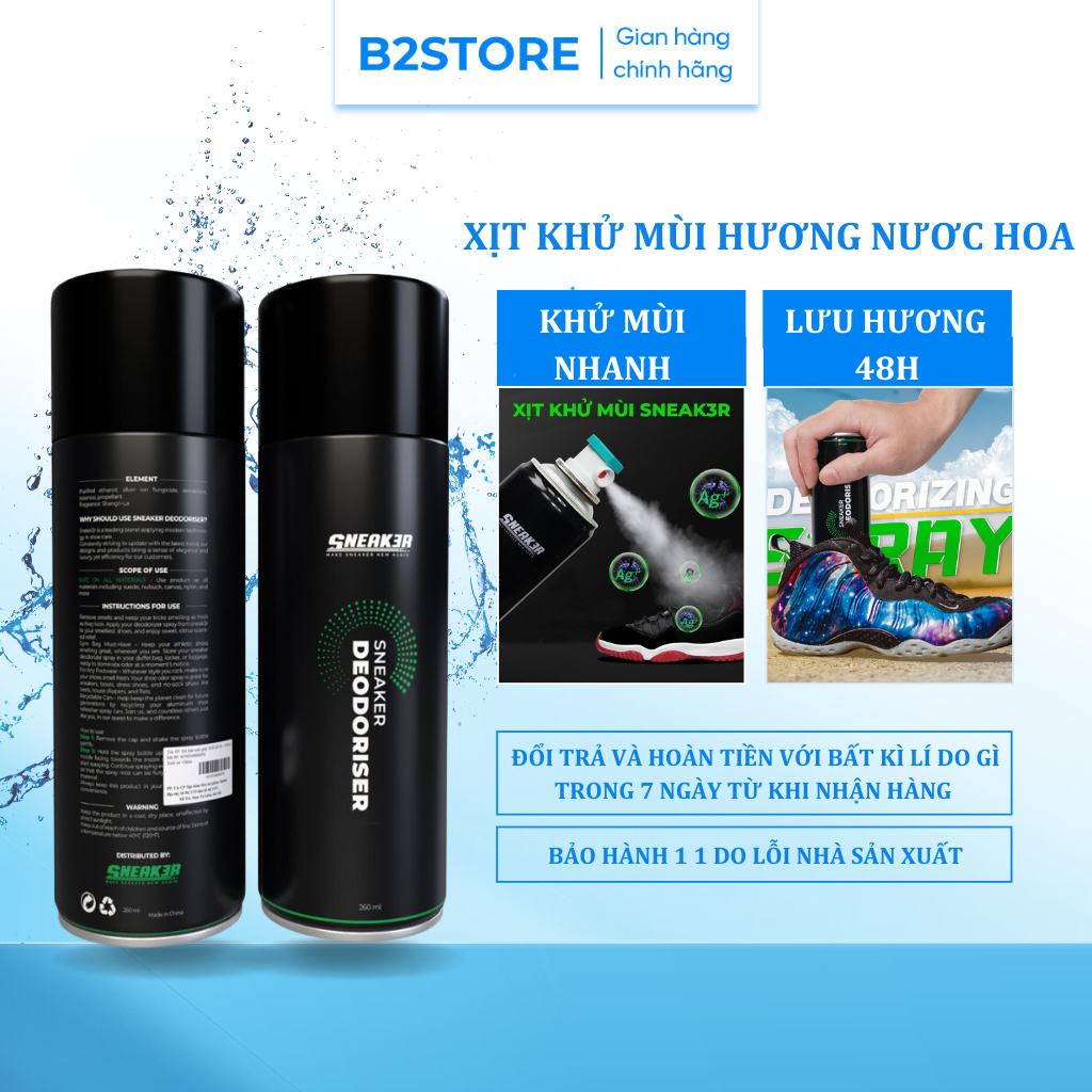Xịt khử mùi giày Sneaker loại bỏ mùi hôi chân, ngăn ngừa mồ hôi, vi khuẩn công nghệ bạc AG+ 260ml, lưu hương lâu