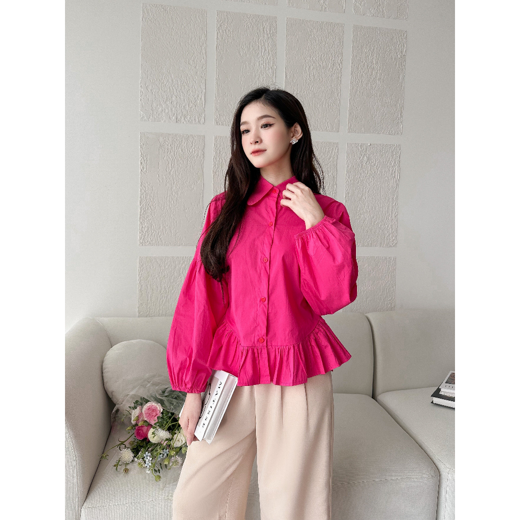 YU CHERRY | Áo sơmi tay dài phồng bo chun ở cổ tay Puff Sleeve Blouse YA457