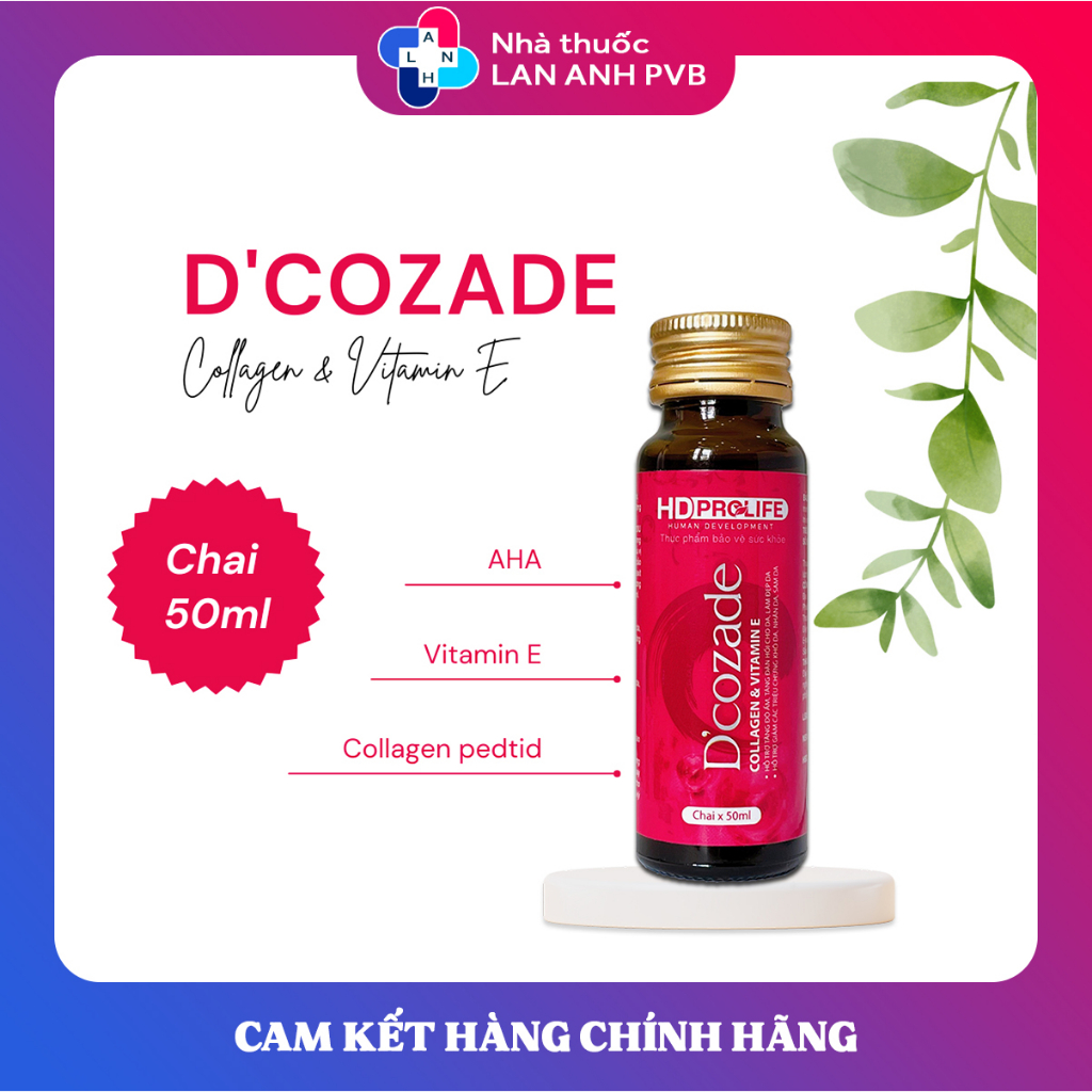 Collagen nước D'COZADE - Bổ sung collagen, vitamin E, AHA giúp tăng độ đàn hồi da, làm đẹp da, giảm khô da.