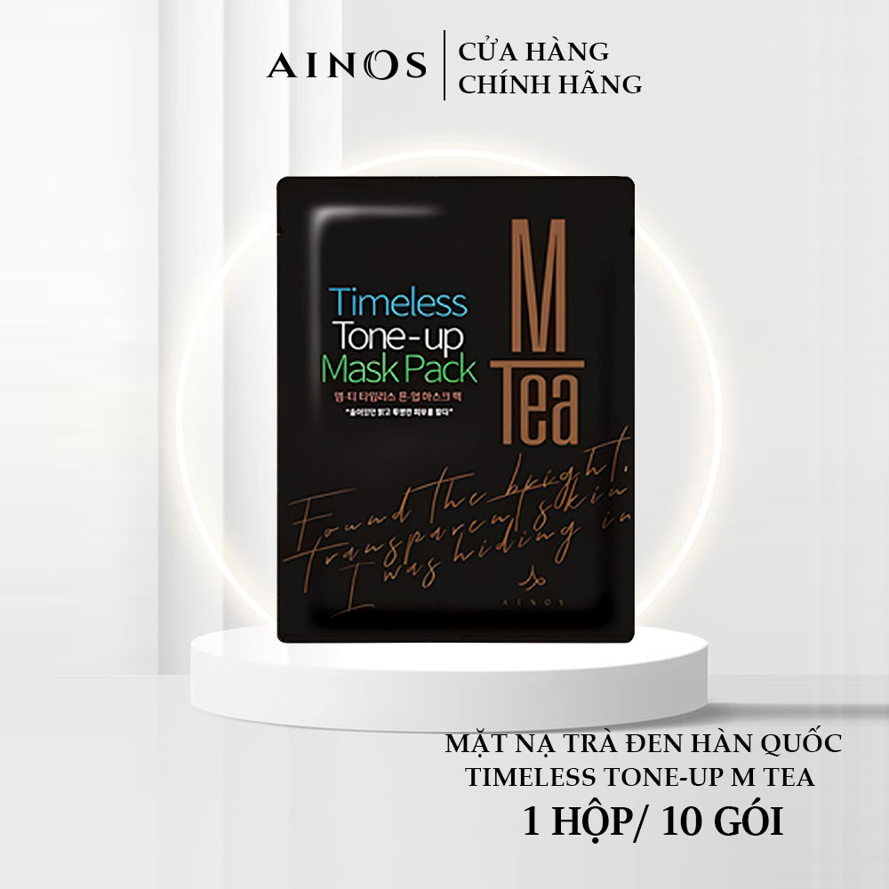 Mặt Nạ Trà Đen Hàn Quốc Timeless Tone-up M Tea - Ainos 01 hộp (10 miếng)
