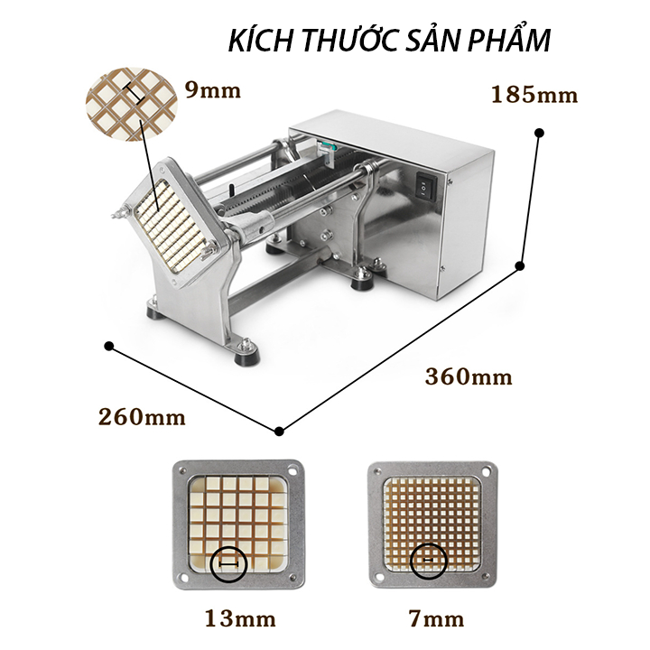Máy cắt khoai tây vuông chạy điện, cắt khoai lang củ quả sử dụng điện