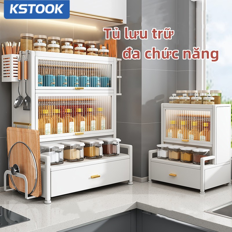 Kệ bếp Kệ tủ Xe đẩy Tủ bếp đa năng Kệ bếp Kệ lò vi sóng Thép không gỉ Tủ lưu trữ