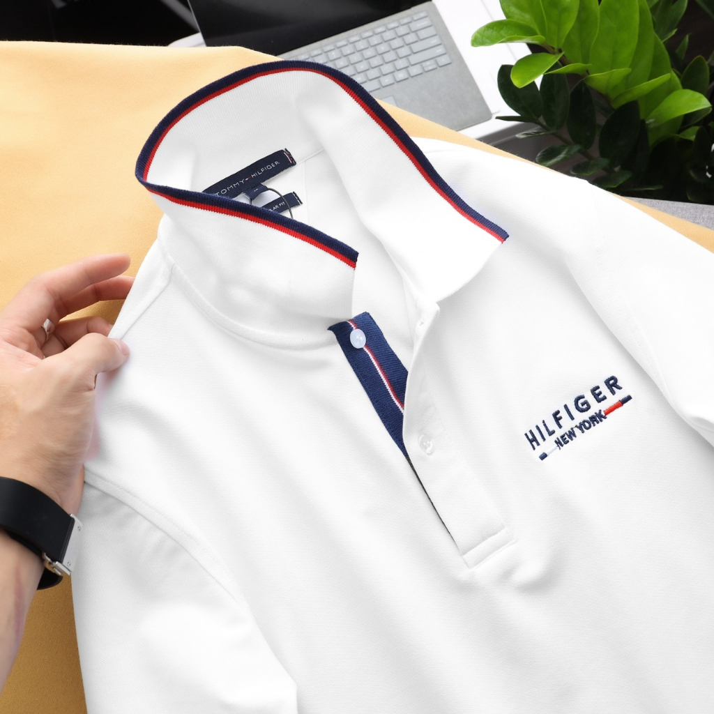 Áo thun có cổ polo tay ngắn Tom—my vải cá sấu co dãn 4 chiều dày dặn xuất xịn viền cổ thời trang