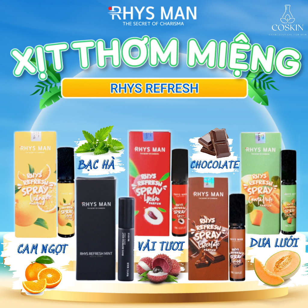 Xịt Thơm Miệng Rhys Refresh Spray Hương Dưa Lưới The Mát RHYS MAN 10ml | COSKIN