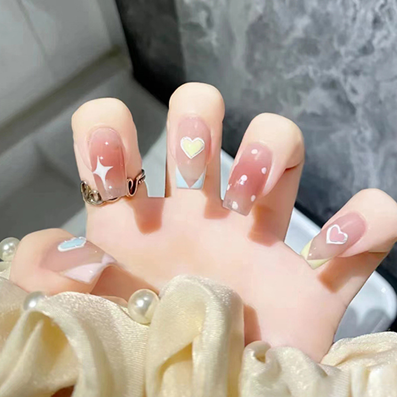 Bộ 24 móng tay giả ngắn vuông đơn giản đi học, đi làm,  Nail box, Nail xinh, Móng tay giả đẹp dễ thương