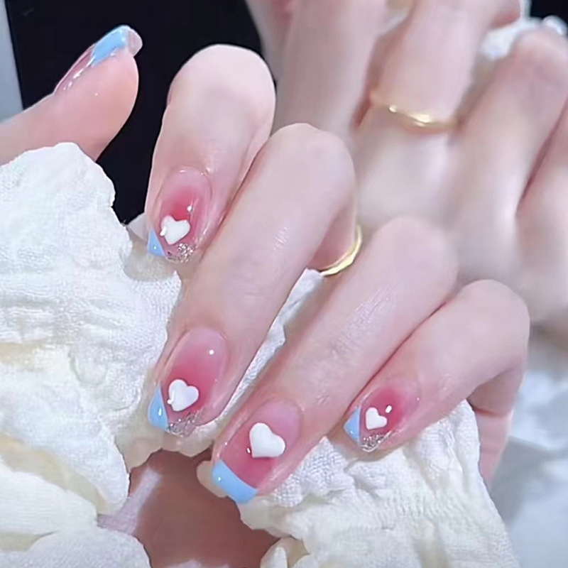 Bộ 24 móng tay giả ngắn vuông đơn giản đi học, đi làm,  Nail box, Nail xinh, Móng tay giả đẹp dễ thương