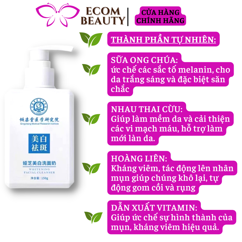 Sữa rửa mặt sữa ong chúa FACIAL CLEANSER - Sữa rửa mặt trắng da, sạch mụn, cải thiện mụn thâm cho nam nữ - ECOM BEAUTY