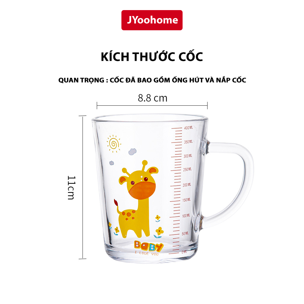 Cốc Chia Vạch JYoohome Pha Sữa Cho Bé Có Nắp và Ống Hút, Bình Nước Tập Uống Cho Bé 400ml - Ca Pha Sữa Đo Lường Dung Tích