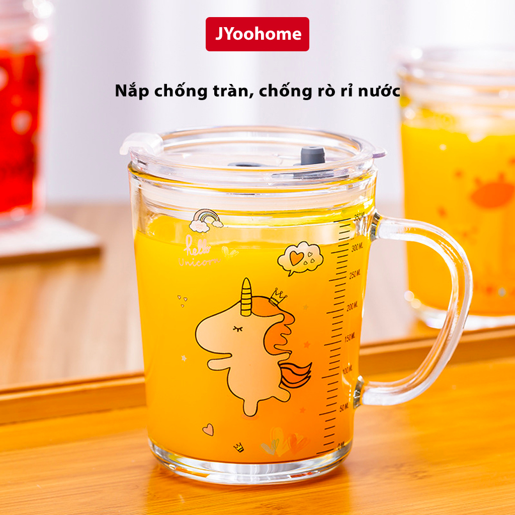 Cốc Chia Vạch JYoohome Pha Sữa Cho Bé Có Nắp và Ống Hút, Bình Nước Tập Uống Cho Bé 400ml - Ca Pha Sữa Đo Lường Dung Tích