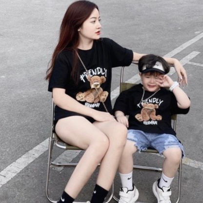 Áo Thun Gấu FRIENDLY Áo Cặp Gia Đình Áo Phông Đôi Nam Nữ Cotton Co Giãn