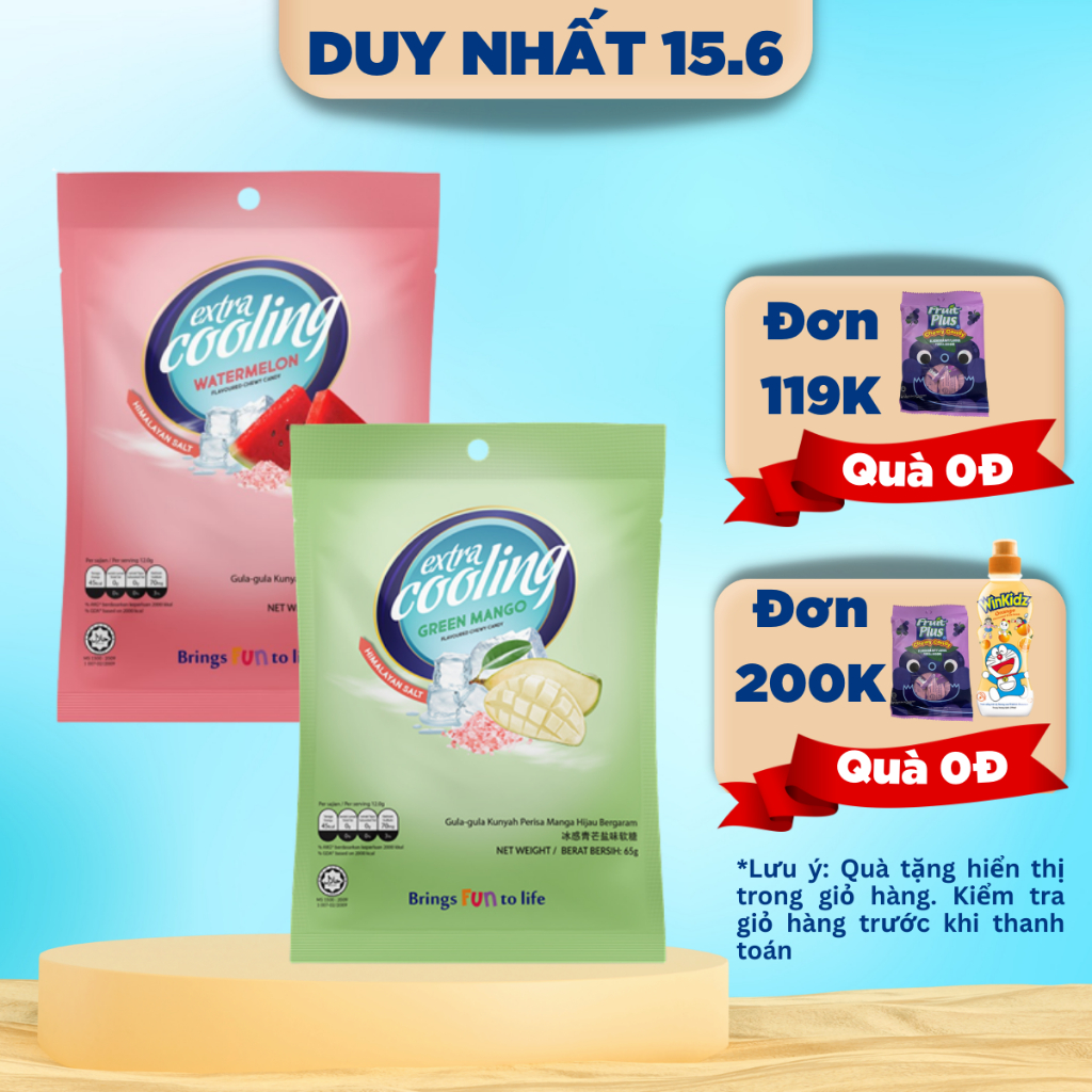Kẹo mềm trái cây muối Extra Cooling gói 65g, kẹo dẻo Chewy Candy ăn vặt Malaysia nhiều vị An Gia Sweets Snacks
