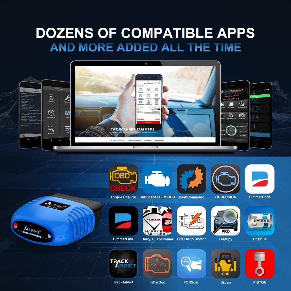 NEXAS Bluetooth 5.0 Máy quét OBD2 Máy quét chẩn đoán xe EOBD cho iOS Android Windows