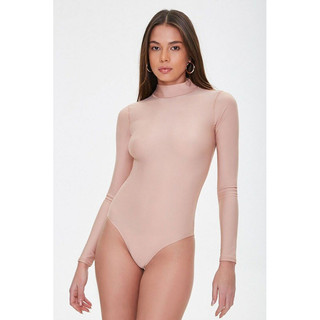 Bodysuit cổ lọ tay dài cá tính cao cấp - Stretch-Knit Mock Neck Bodysuit